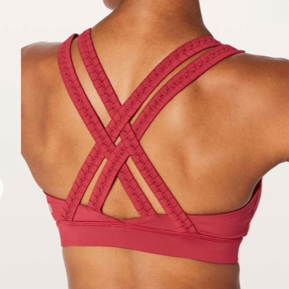 Lululemon Energy Bra Braided Persian Red Medium Support Sports Bra 8 W2AQ9S Yoga